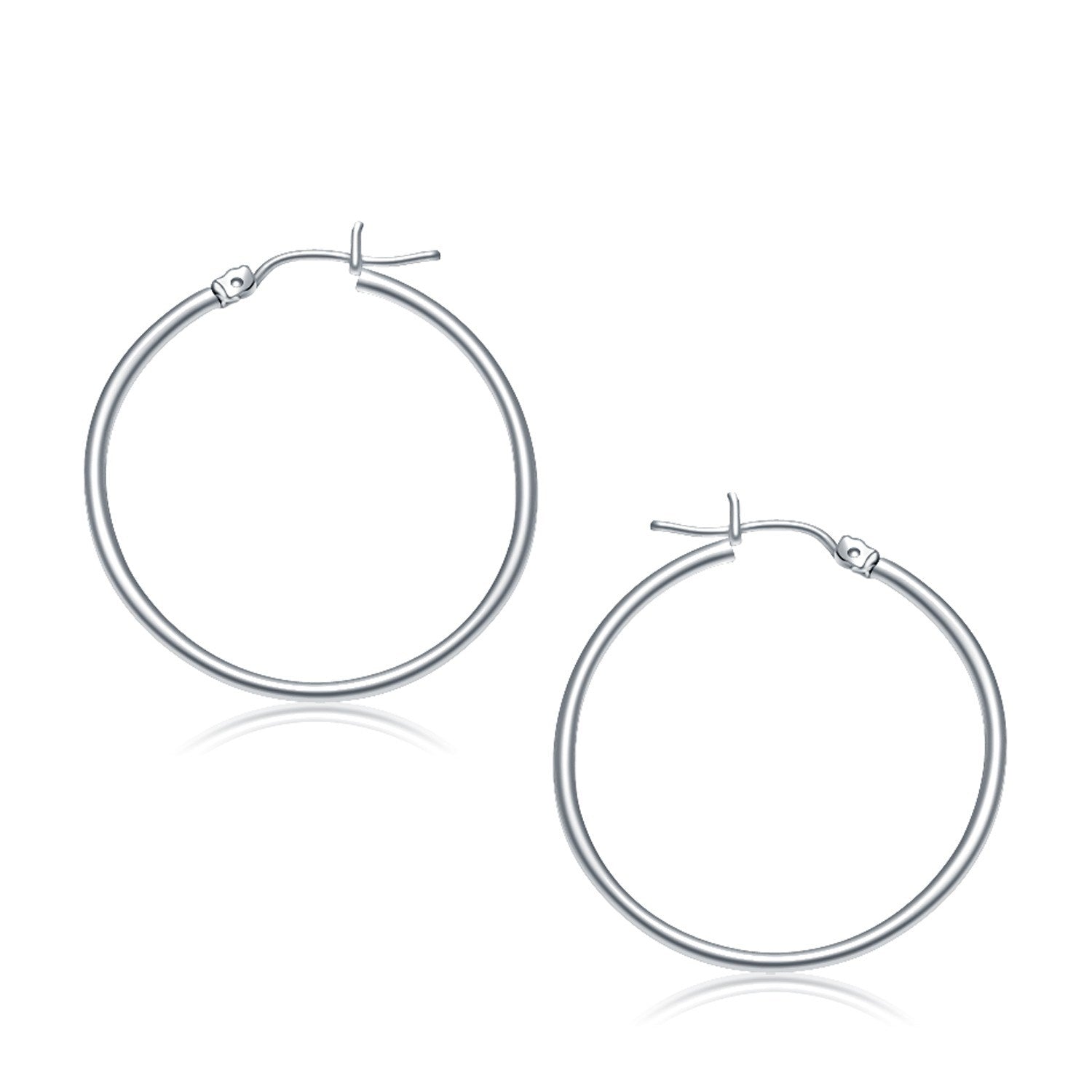 10K White Gold Polished Hoop Earrings (30 Mm)