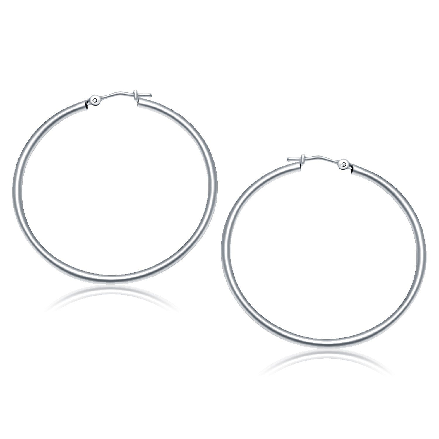10K White Gold Polished Hoop Earrings (40 Mm)