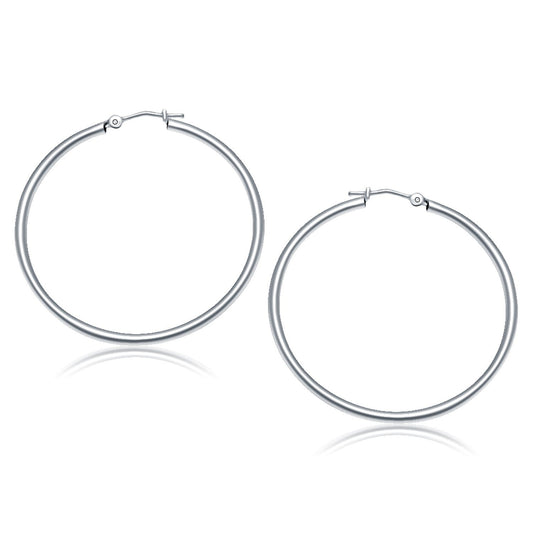 10K White Gold Polished Hoop Earrings (40 Mm)