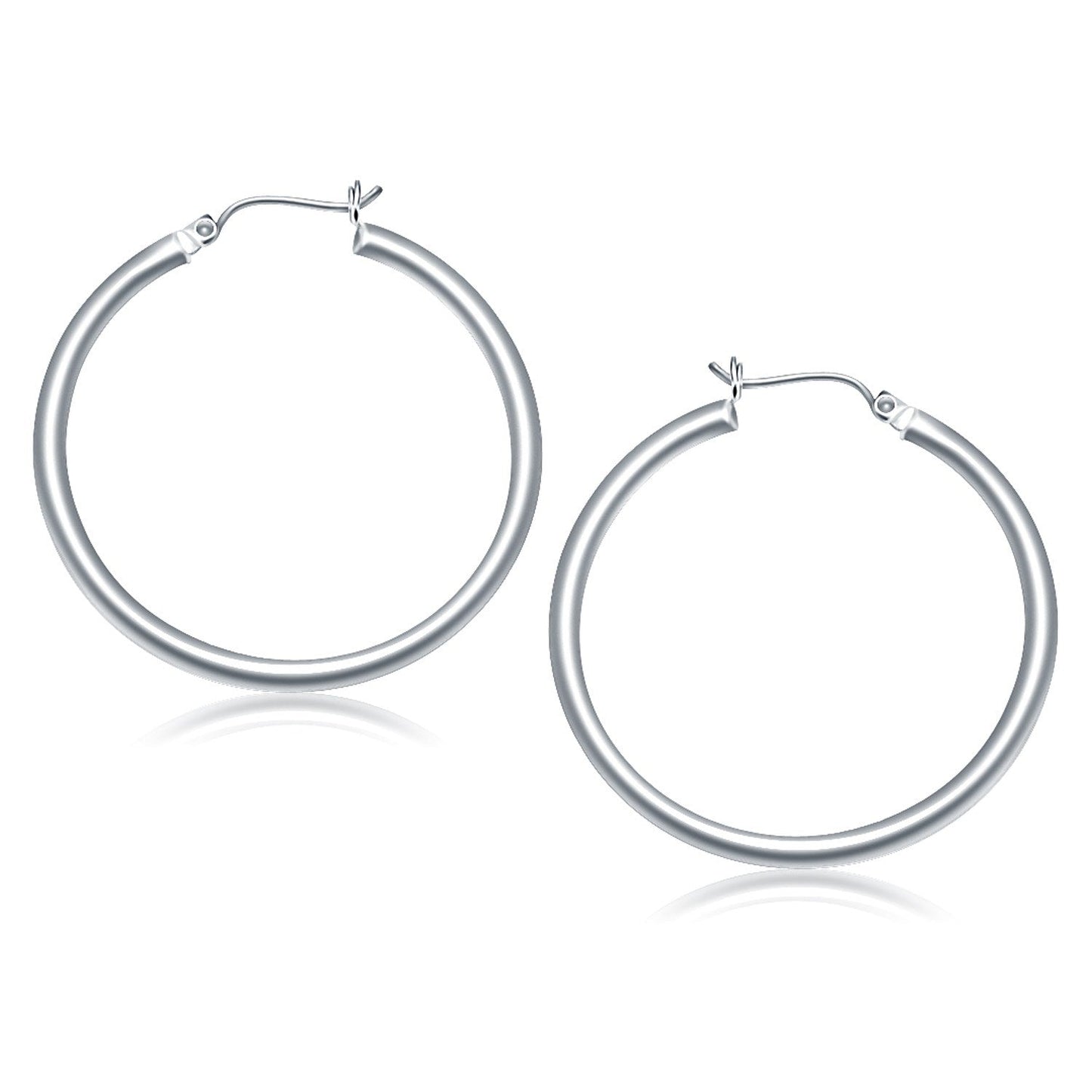 10K White Gold Polished Hoop Earrings (40 Mm)
