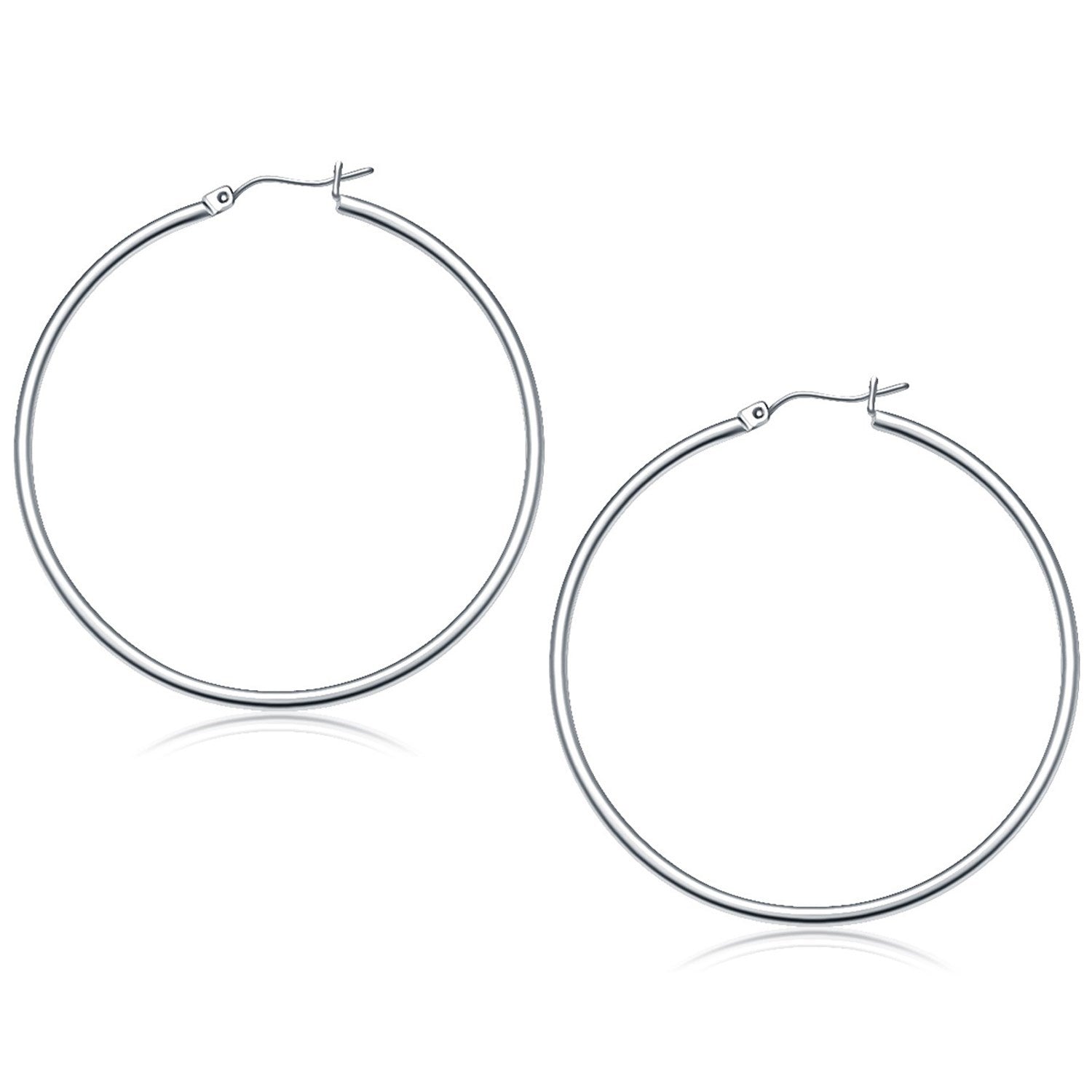 10K White Gold Polished Hoop Earrings (50 Mm)