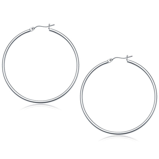 10K White Gold Polished Hoop Earrings (50 Mm)