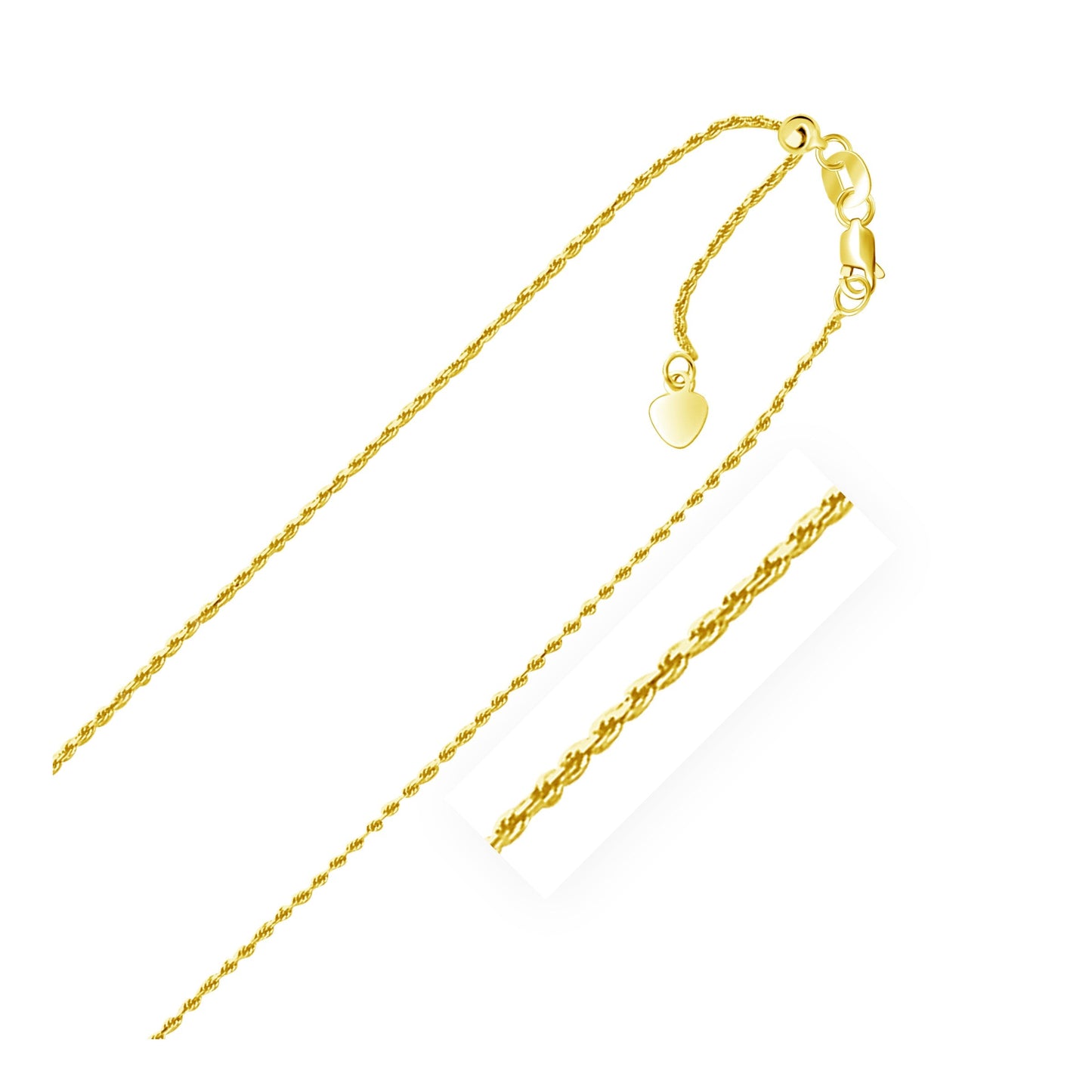 10K Yellow Gold Adjustable Rope Chain 1.0Mm