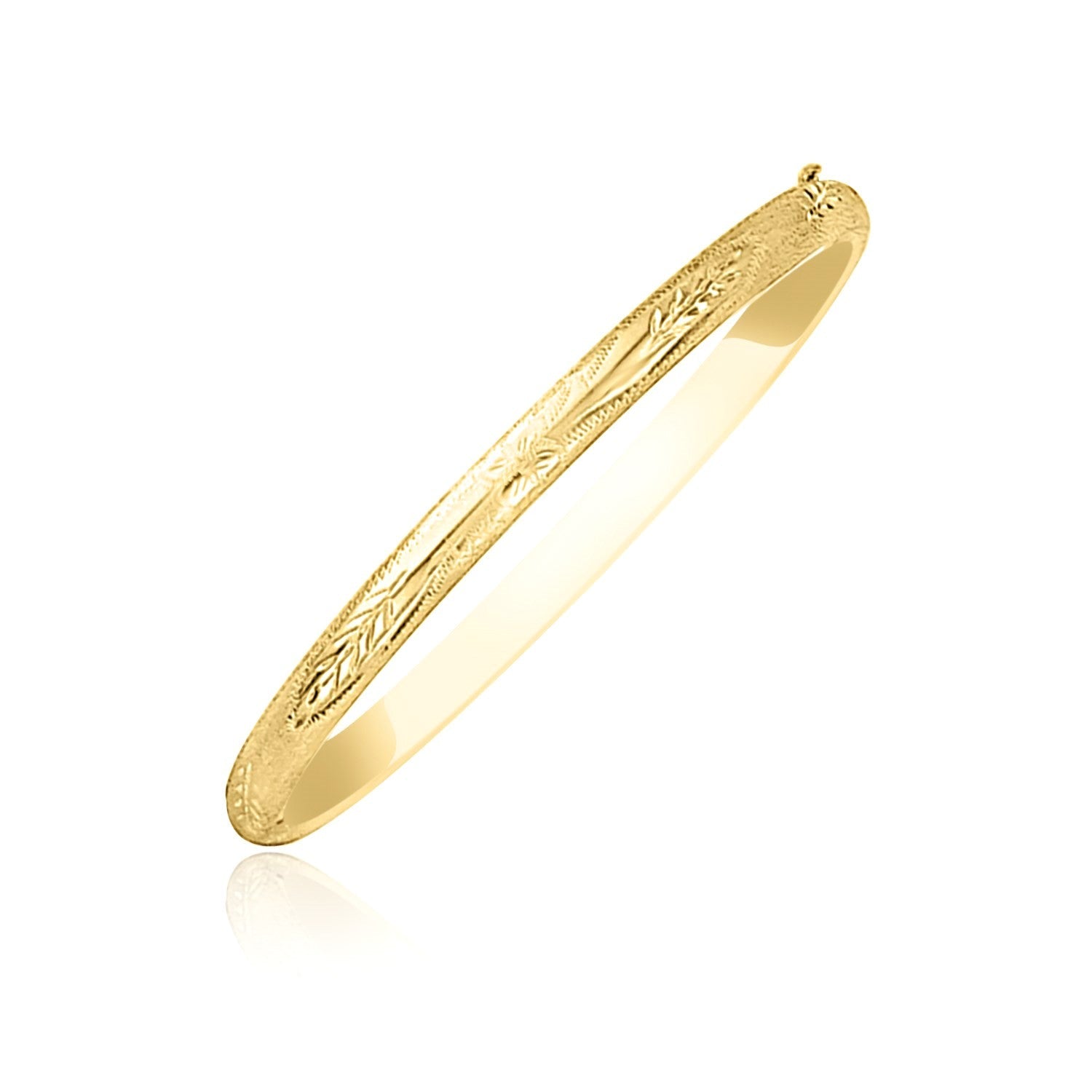 10K Yellow Gold Botanical Pattern Florentine Bangle
