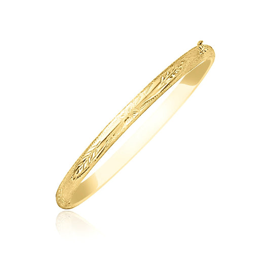 10K Yellow Gold Botanical Pattern Florentine Bangle
