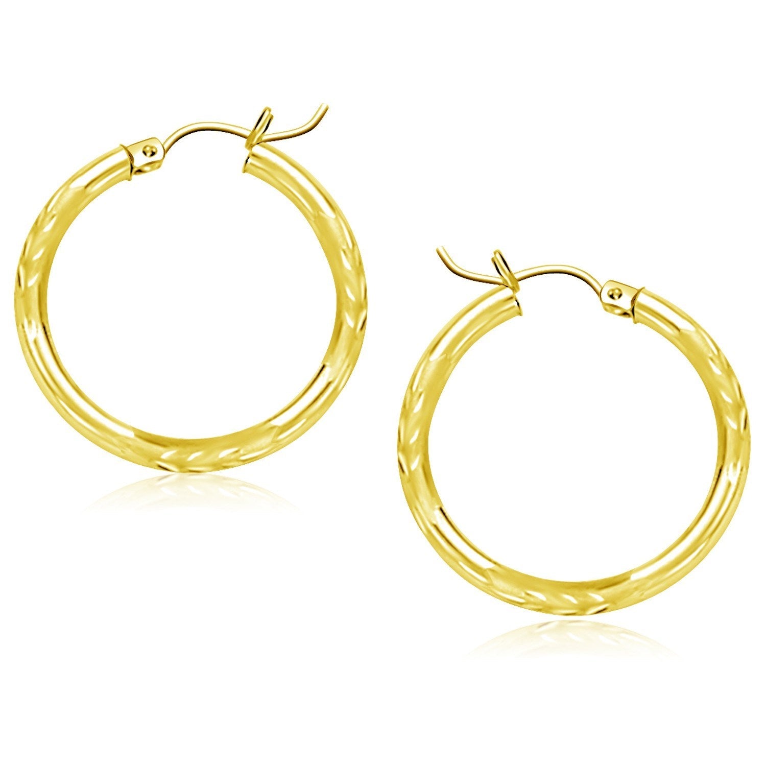 10K Yellow Gold Diamond Cut Hoop Earrings (25Mm)
