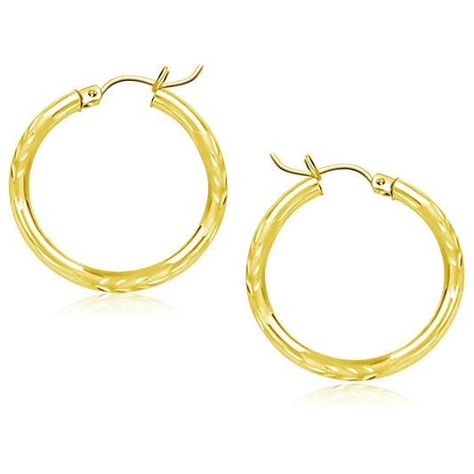 10K Yellow Gold Diamond Cut Hoop Earrings (25Mm)
