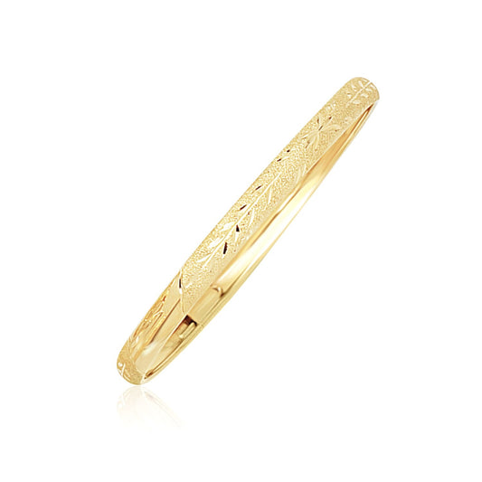 10K Yellow Gold Dome Childrens Diamond Cut Florentine Bangle