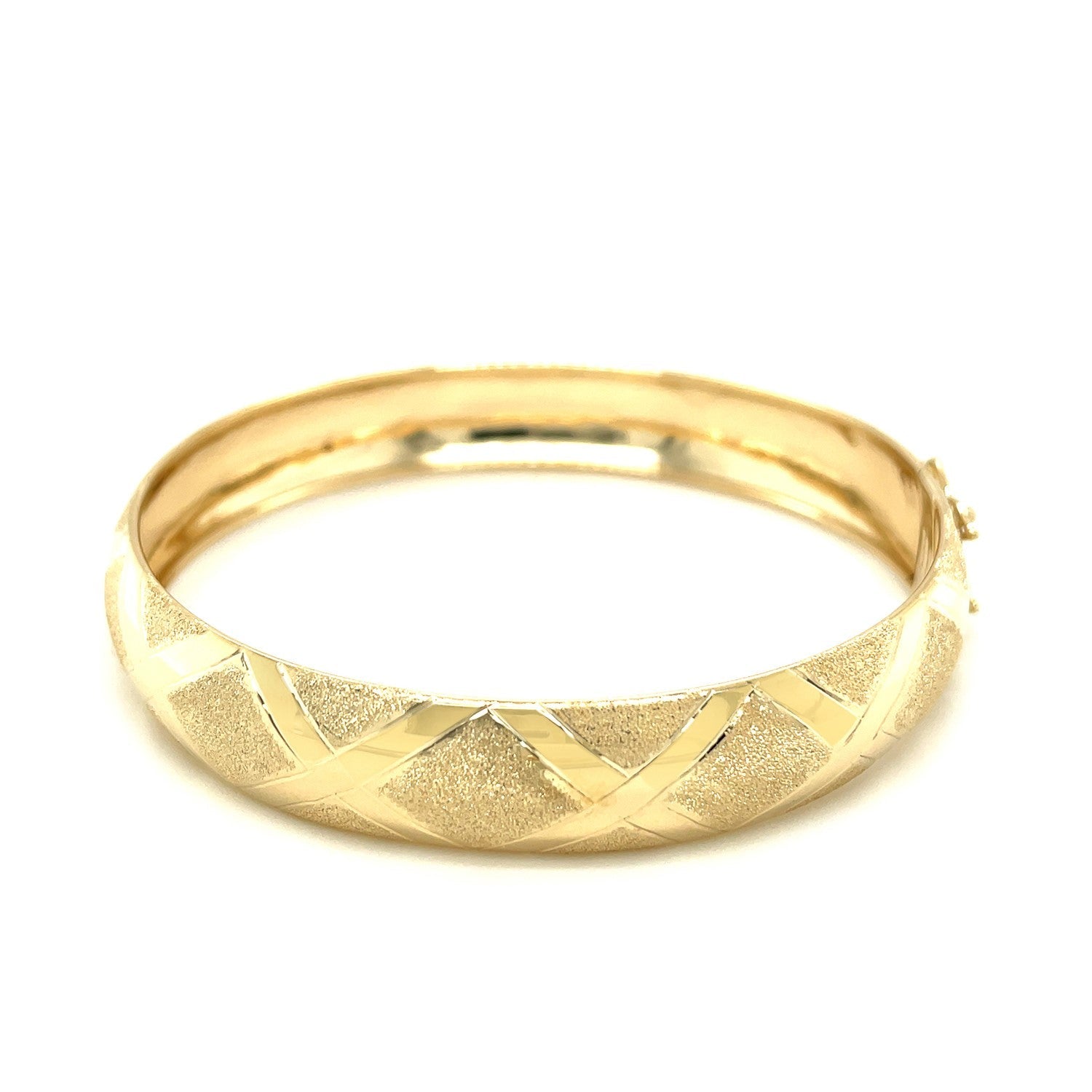 10K Yellow Gold Dual-Textured Diamond Pattern Bangle