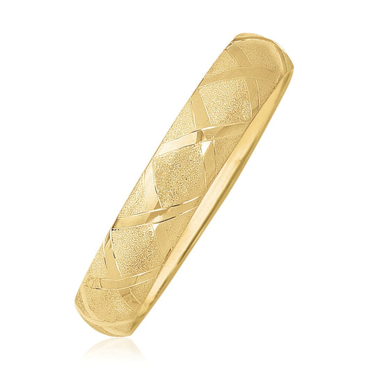 10K Yellow Gold Dual-Textured Diamond Pattern Bangle