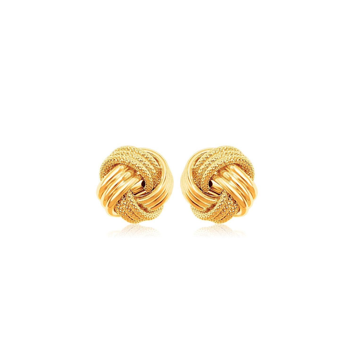 10K Yellow Gold Love Knot With Ridge Texture Earrings