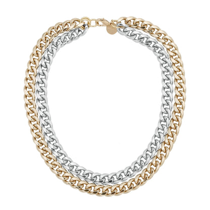 TWO-TONED DOUBLE CURB CHAIN NECKLACE
