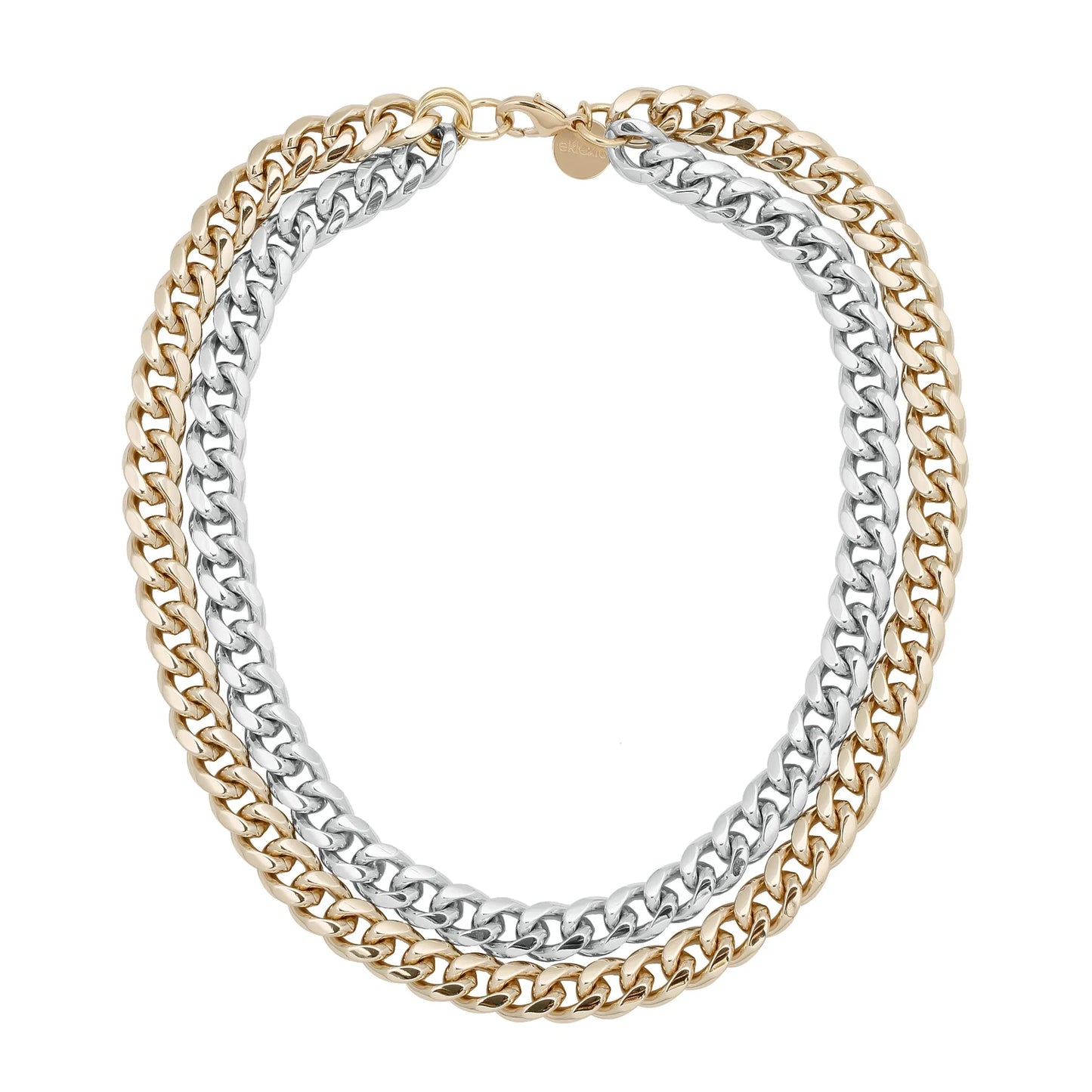 TWO-TONED DOUBLE CURB CHAIN NECKLACE