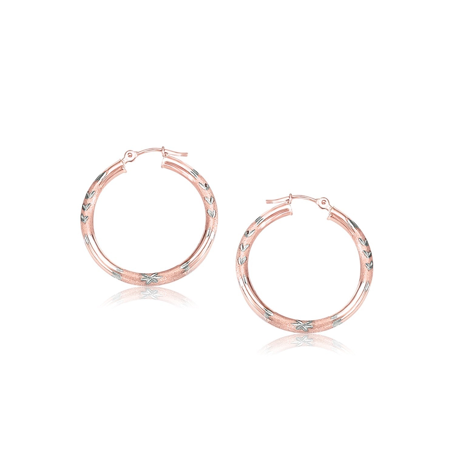 14K Rose Gold Fancy Diamond Cut Hoop Earrings (25Mm Diameter)