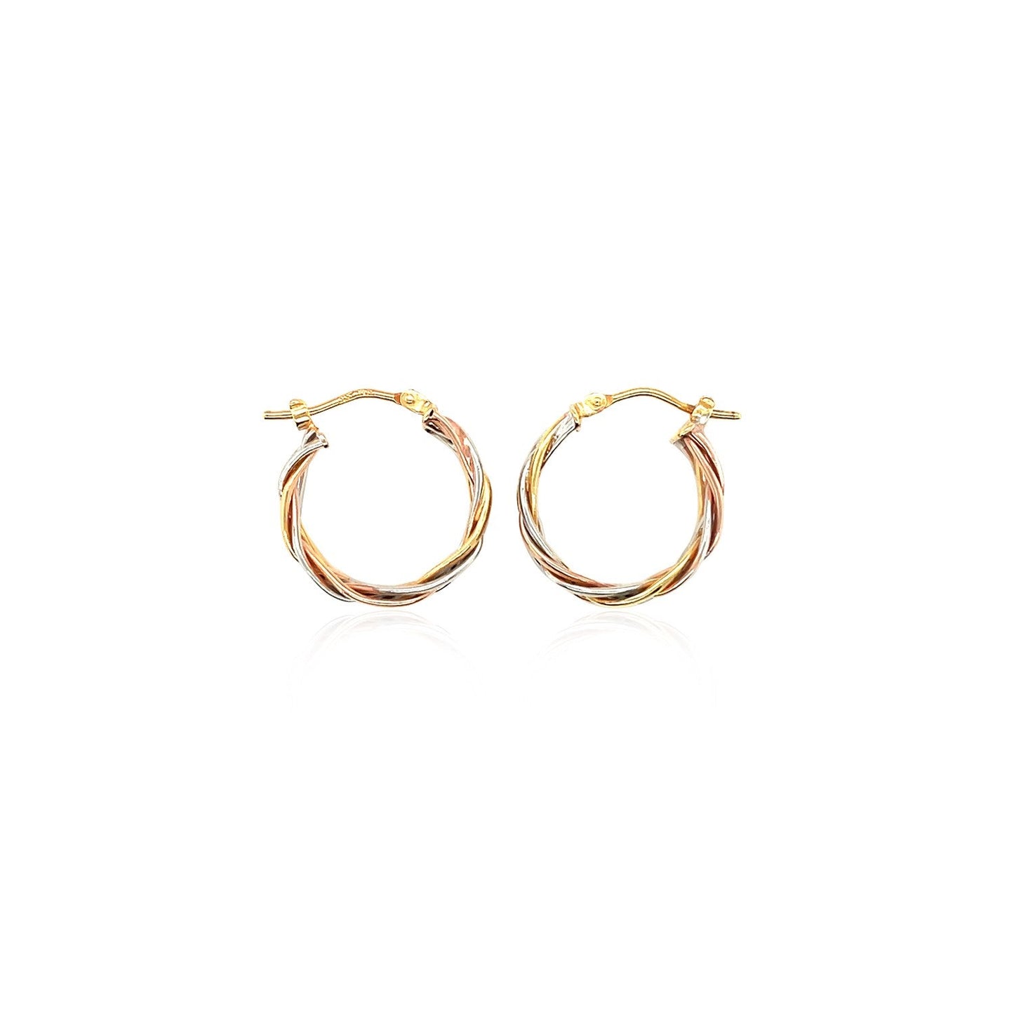 14K Tri Color Gold Three Toned Braided Hoop Earrings