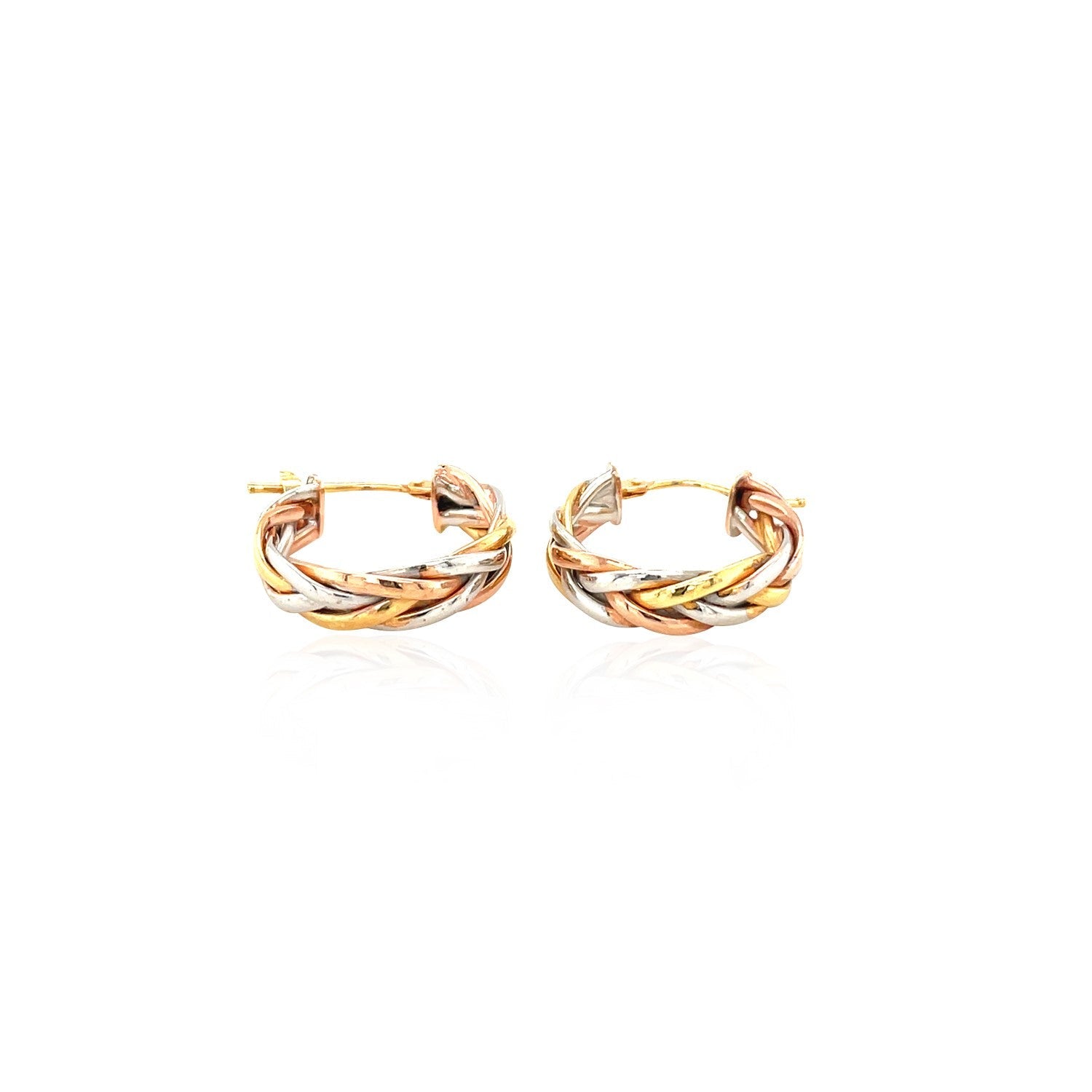 14K Tri Color Gold Three Toned Braided Hoop Earrings