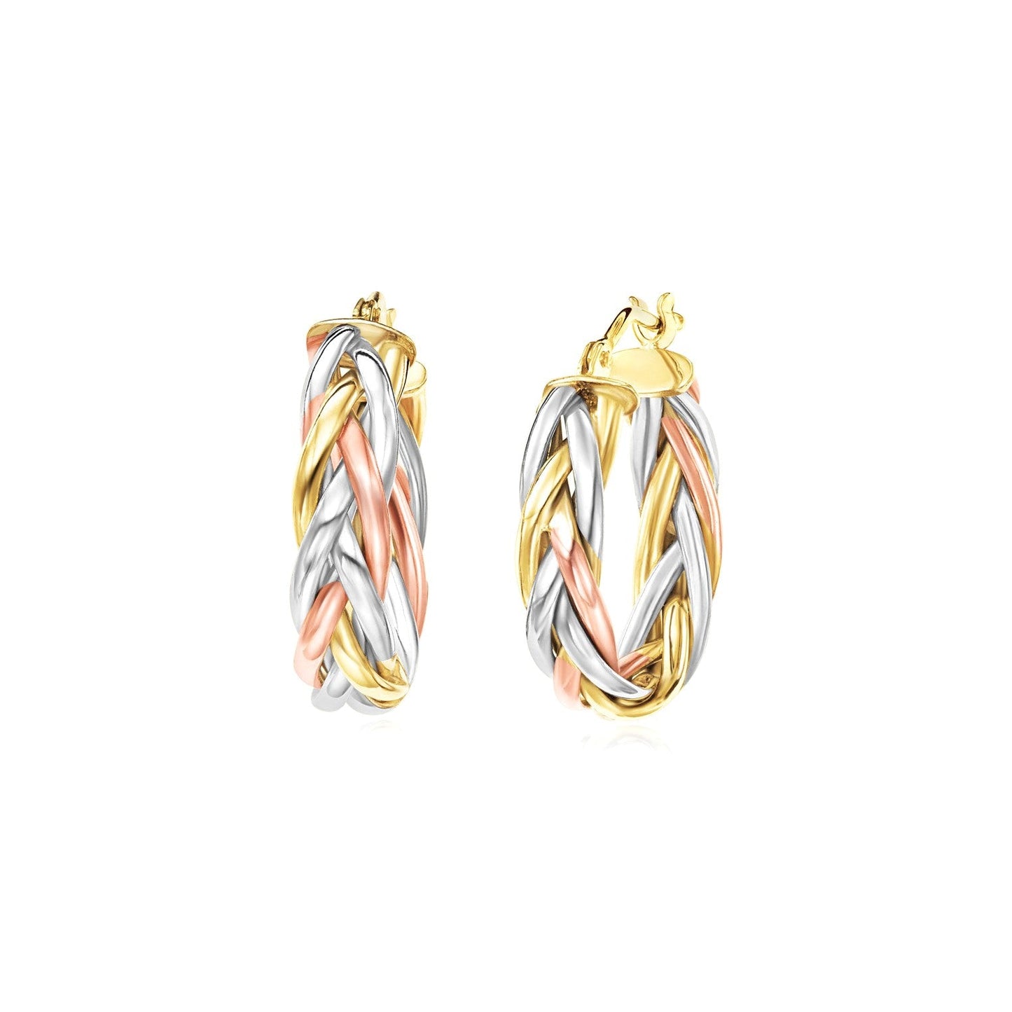 14K Tri Color Gold Three Toned Braided Hoop Earrings