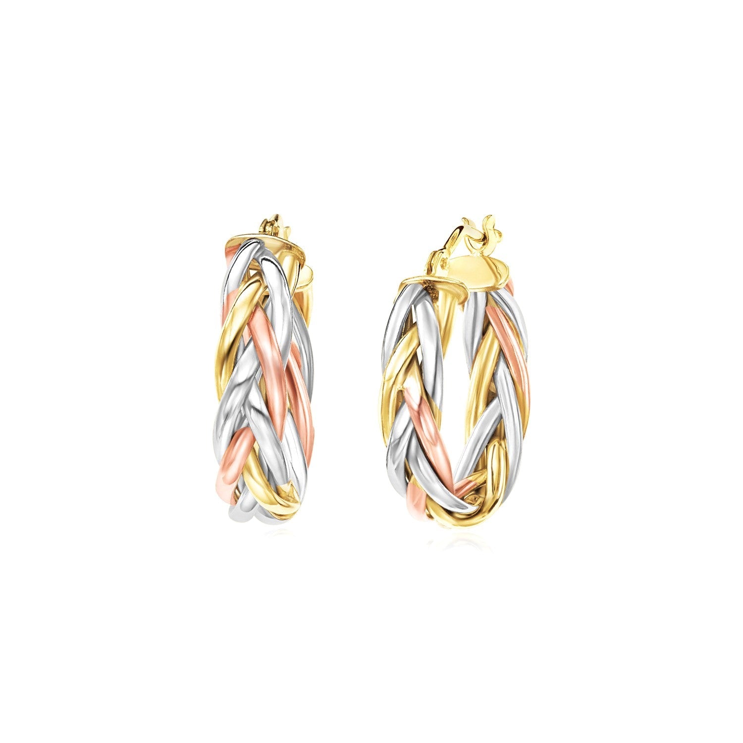 14K Tri Color Gold Three Toned Braided Hoop Earrings