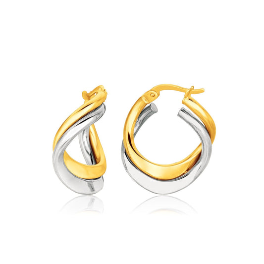 14K Two Tone Gold Earrings In Fancy Double Twist Style