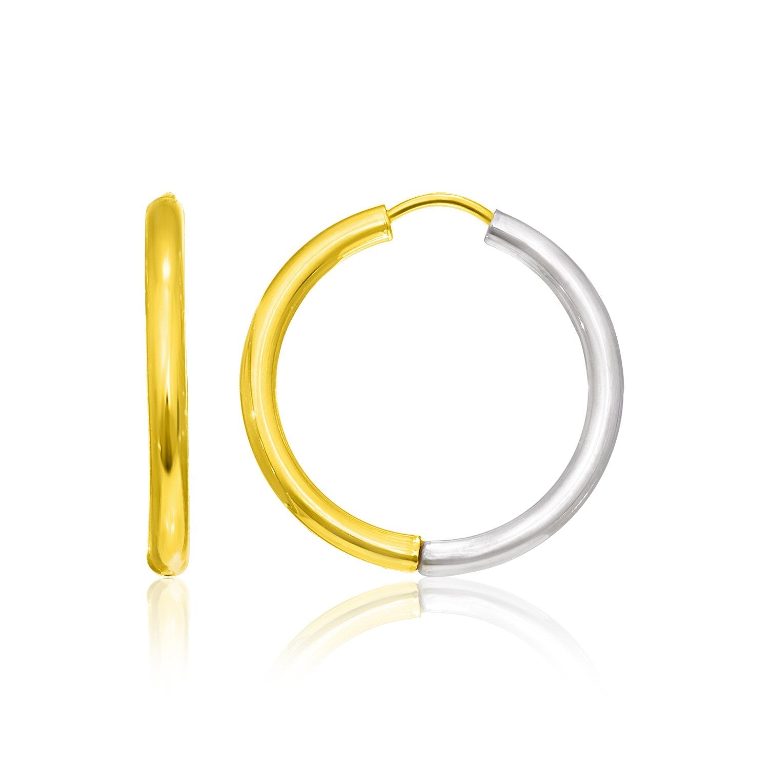 14K Two-Tone Gold Hoop Earrings In A Hinged Style