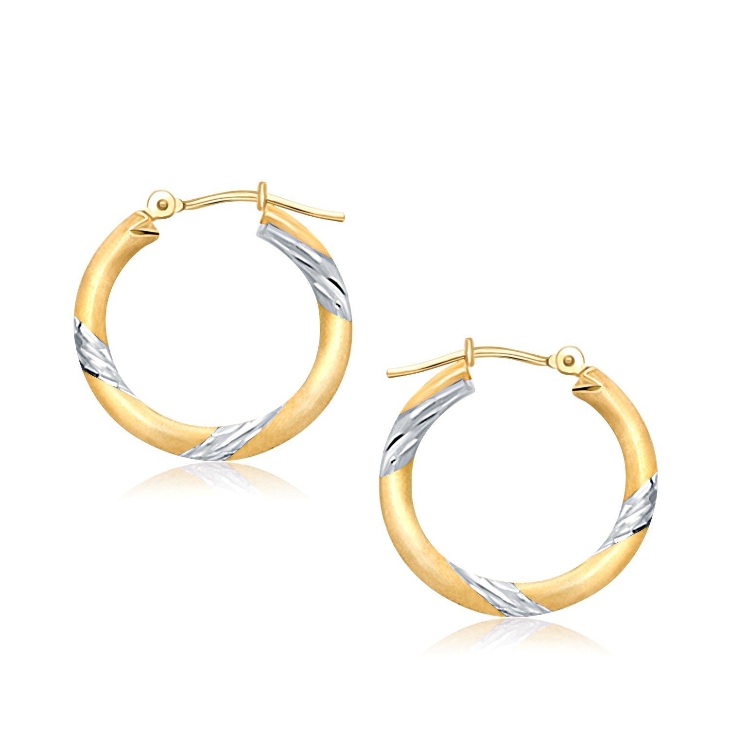 14K Two Tone Gold Polished Hoop Earrings (20 Mm)