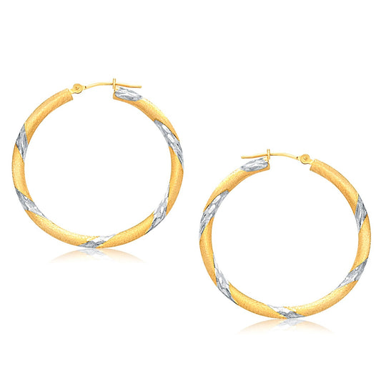 14K Two Tone Gold Polished Hoop Earrings (30 Mm)