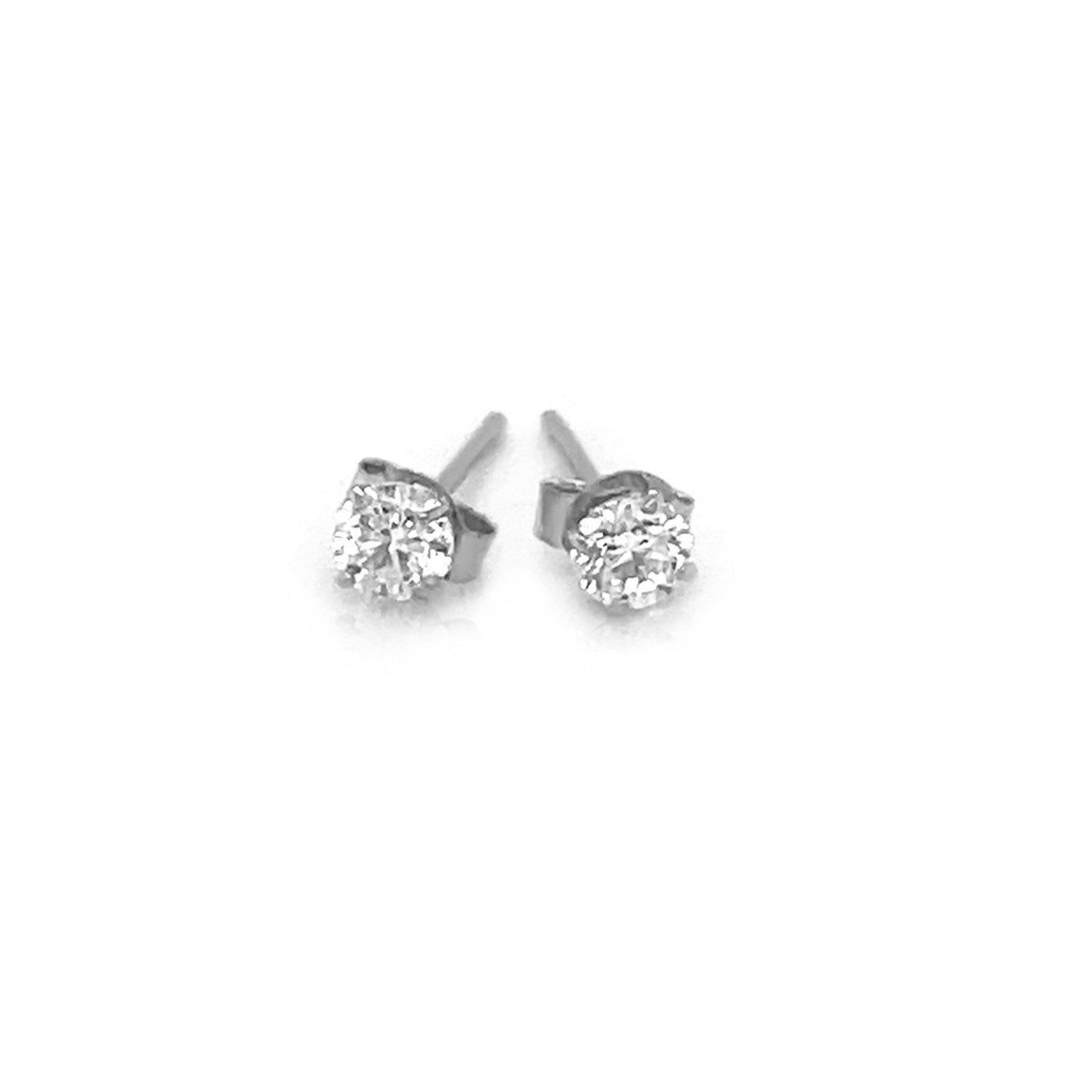 14K White Gold 3Mm Faceted White Cubic Zirconia Stud Earrings
