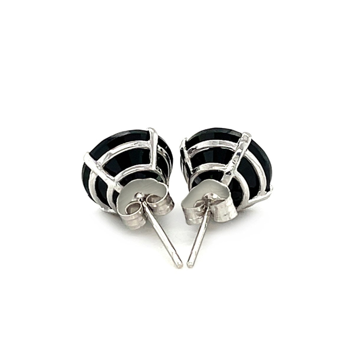 14K White Gold 8.0Mm Round Black Cz Stud Earrings