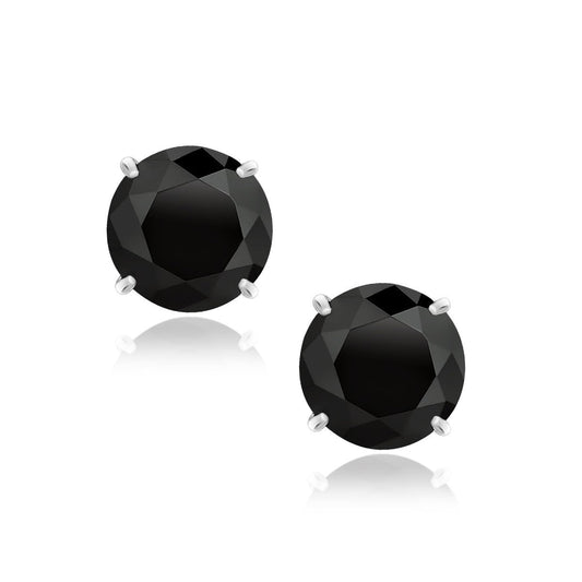 14K White Gold 8.0Mm Round Black Cz Stud Earrings