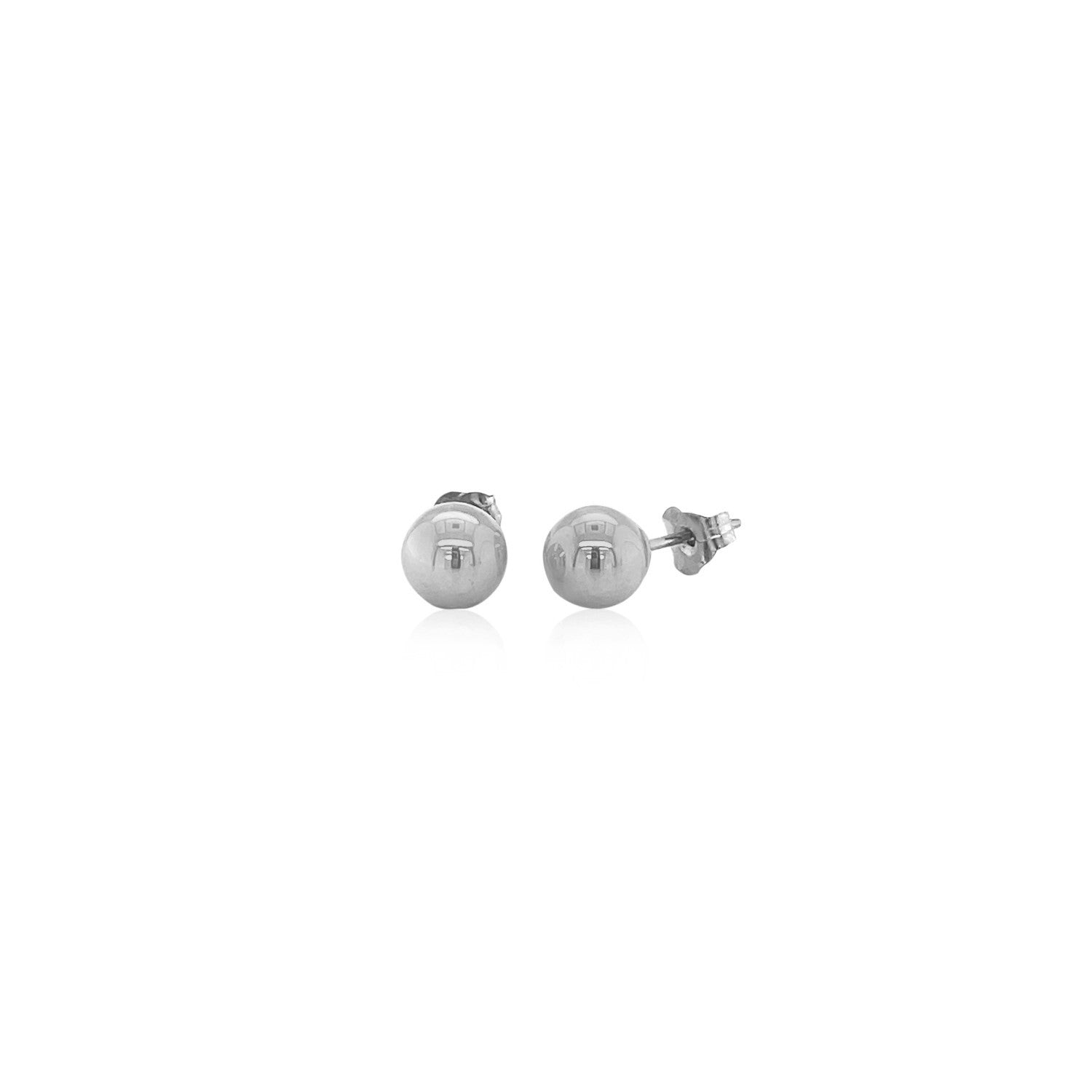 14K White Gold Classic Round Stud Earrings (6.0 Mm)