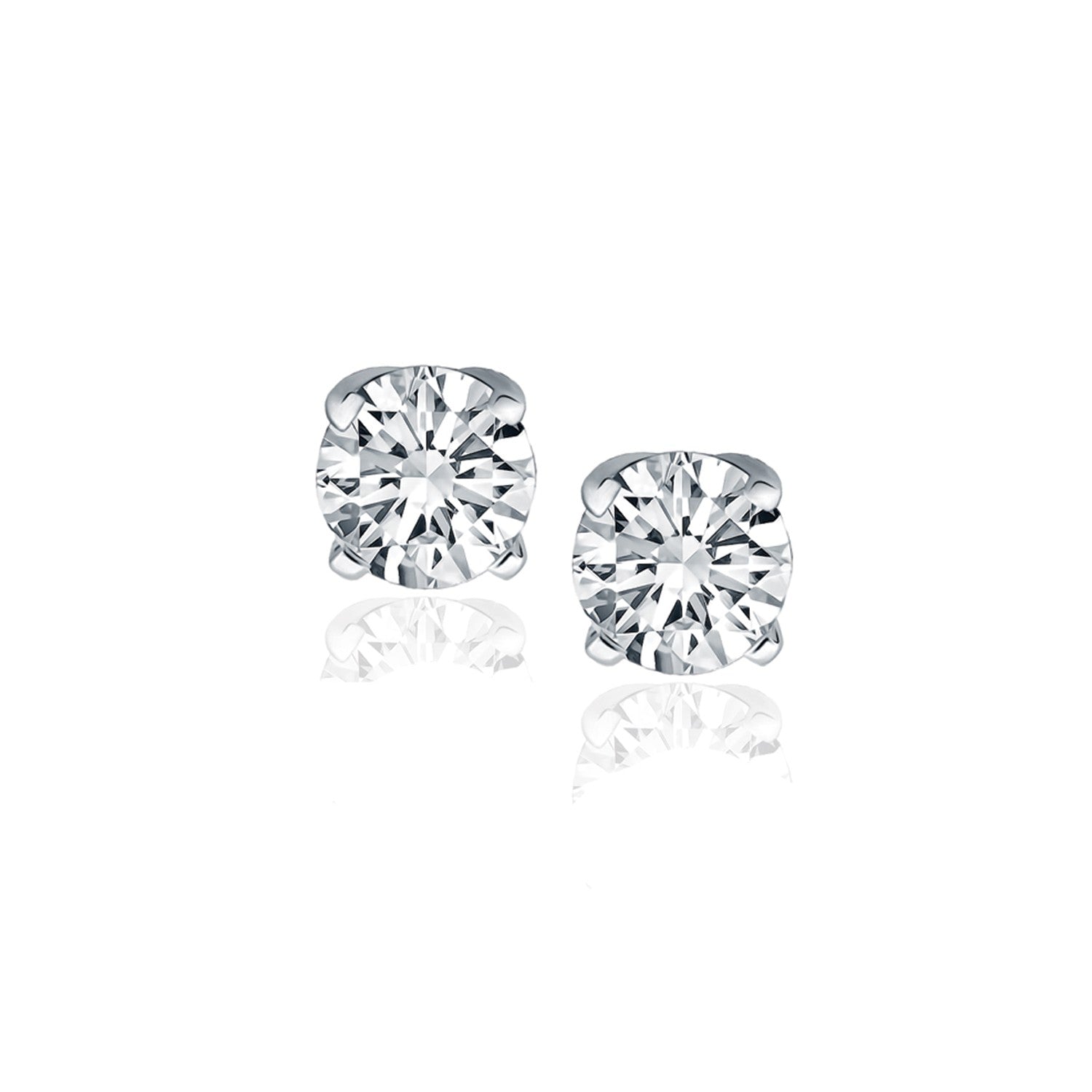 14K White Gold Diamond Four Prong Stud Earrings (1 Cttw)
