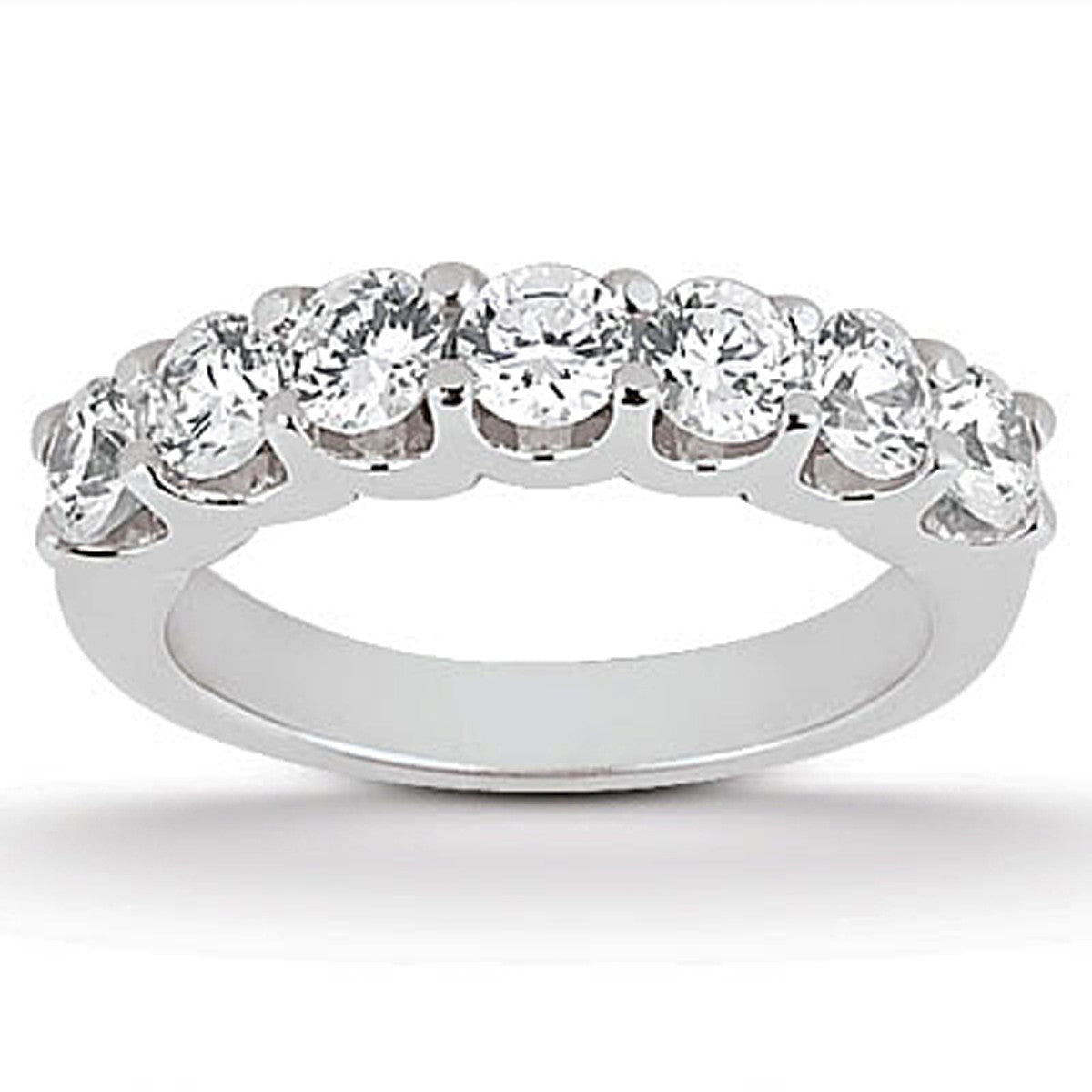 14K White Gold Diamond Scalloped Shared U Prong Setting Wedding Ring Band