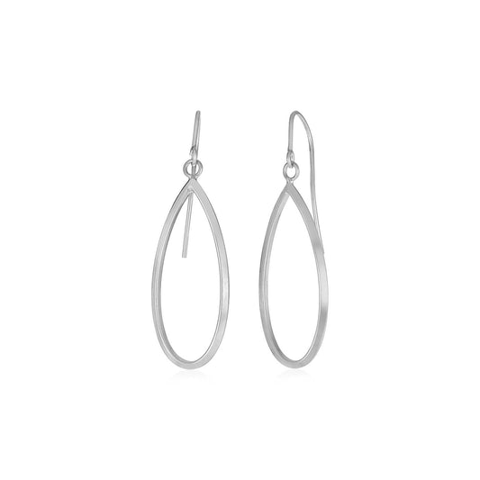 14K White Gold Earrings With Polished Open Teardrop Dangles