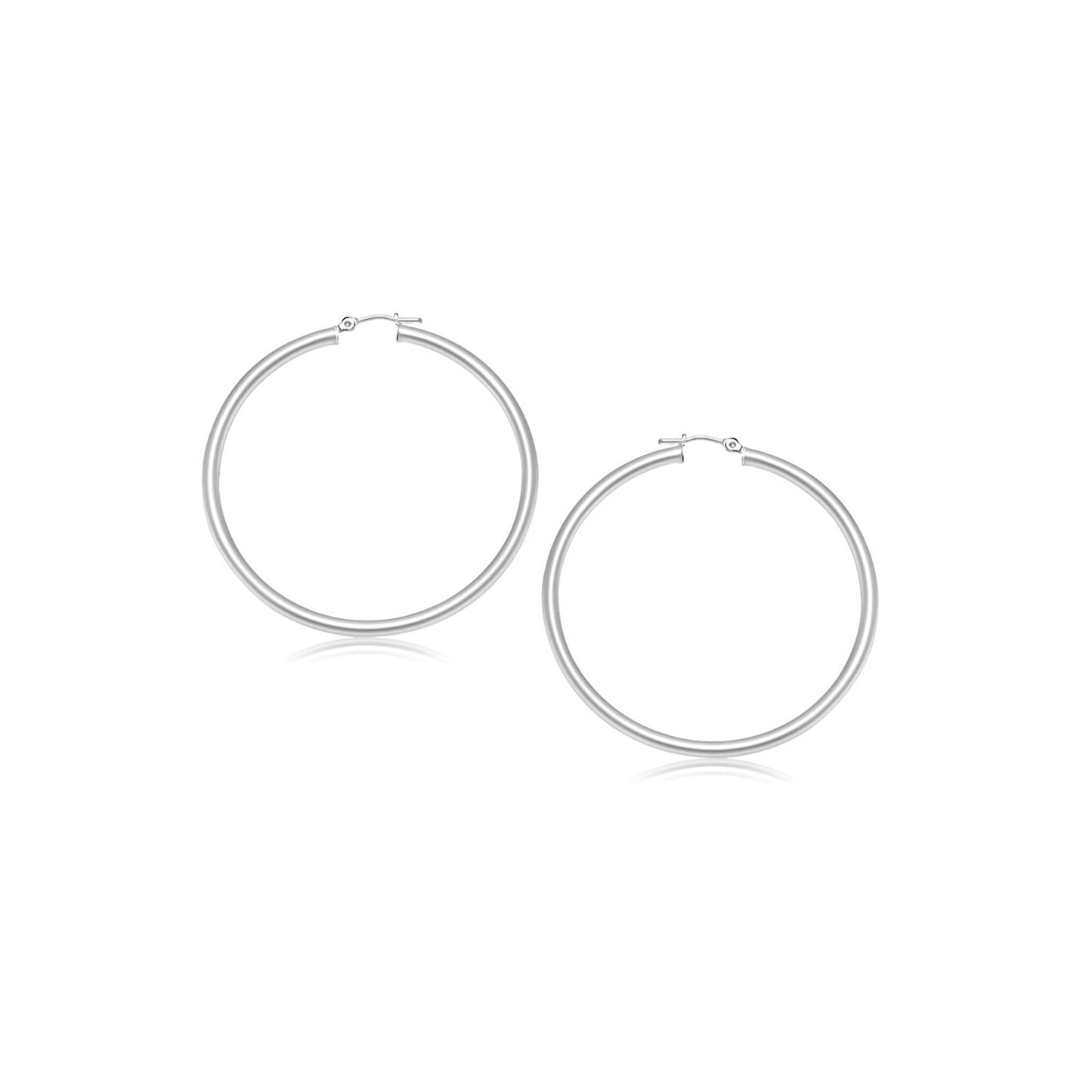 14K White Gold Polished Hoop Earrings (2- Mm)