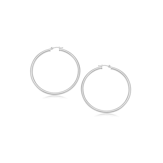 14K White Gold Polished Hoop Earrings (2- Mm)