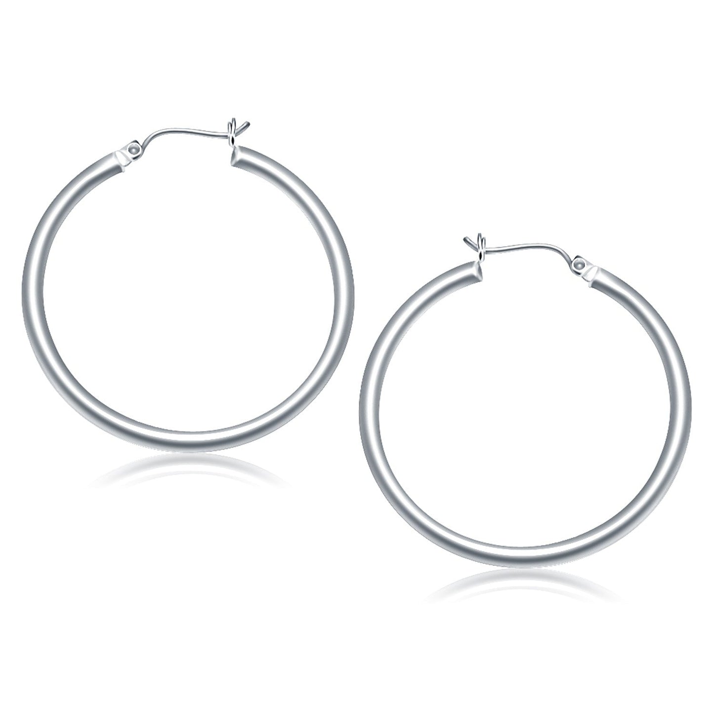 14K White Gold Polished Hoop Earrings (40 Mm)