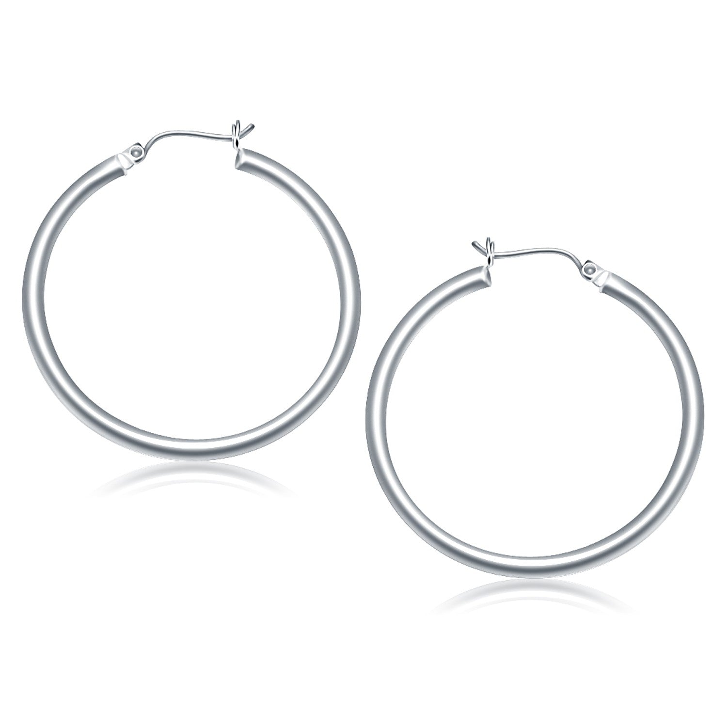 14K White Gold Polished Hoop Earrings (40 Mm)