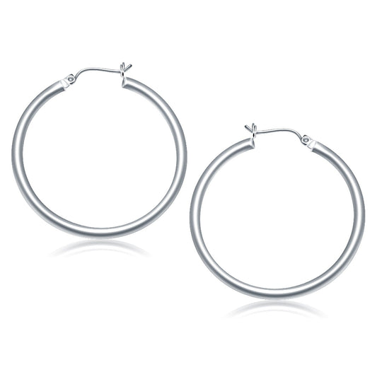 14K White Gold Polished Hoop Earrings (40 Mm)