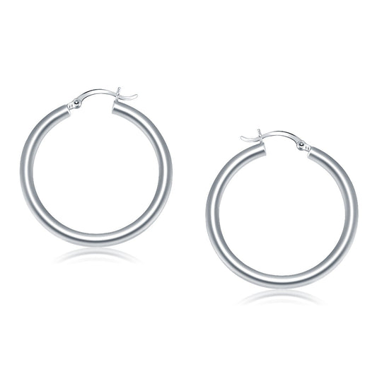 14K White Gold Polished Hoop Earrings (40 Mm)