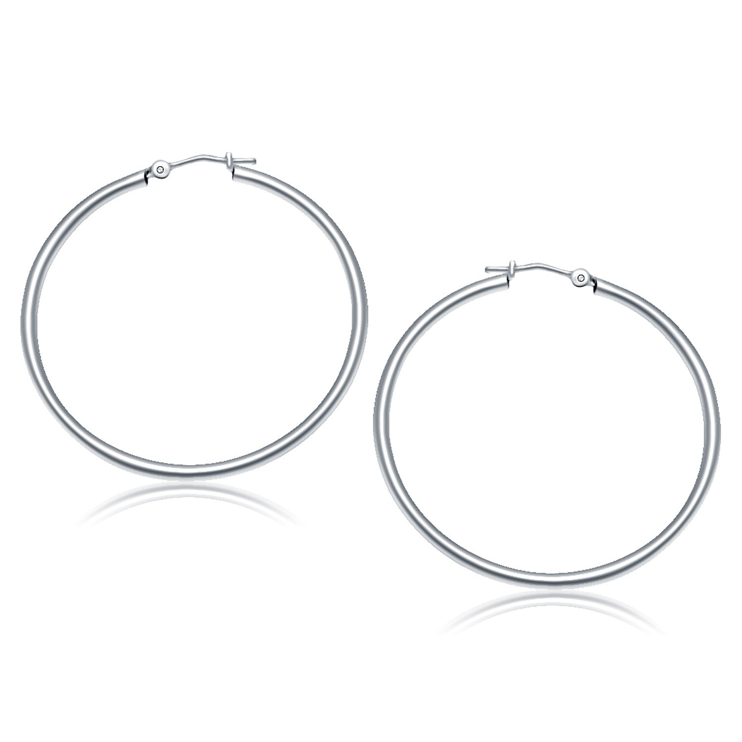 14K White Gold Polished Hoop Earrings (40 Mm)