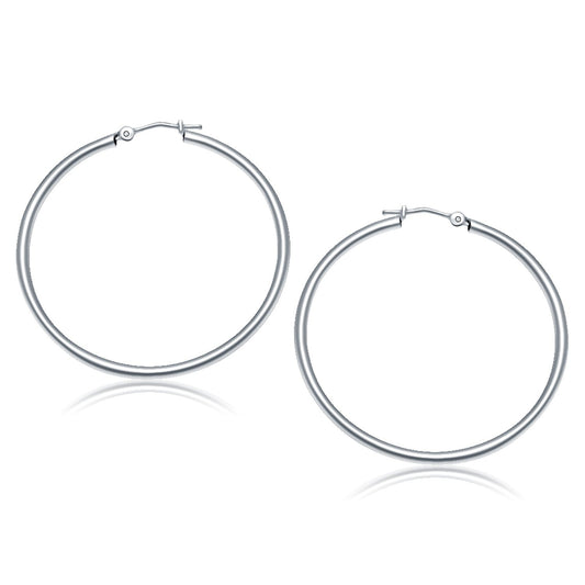 14K White Gold Polished Hoop Earrings (40 Mm)