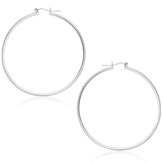 14K White Gold Polished Hoop Earrings (45 Mm)