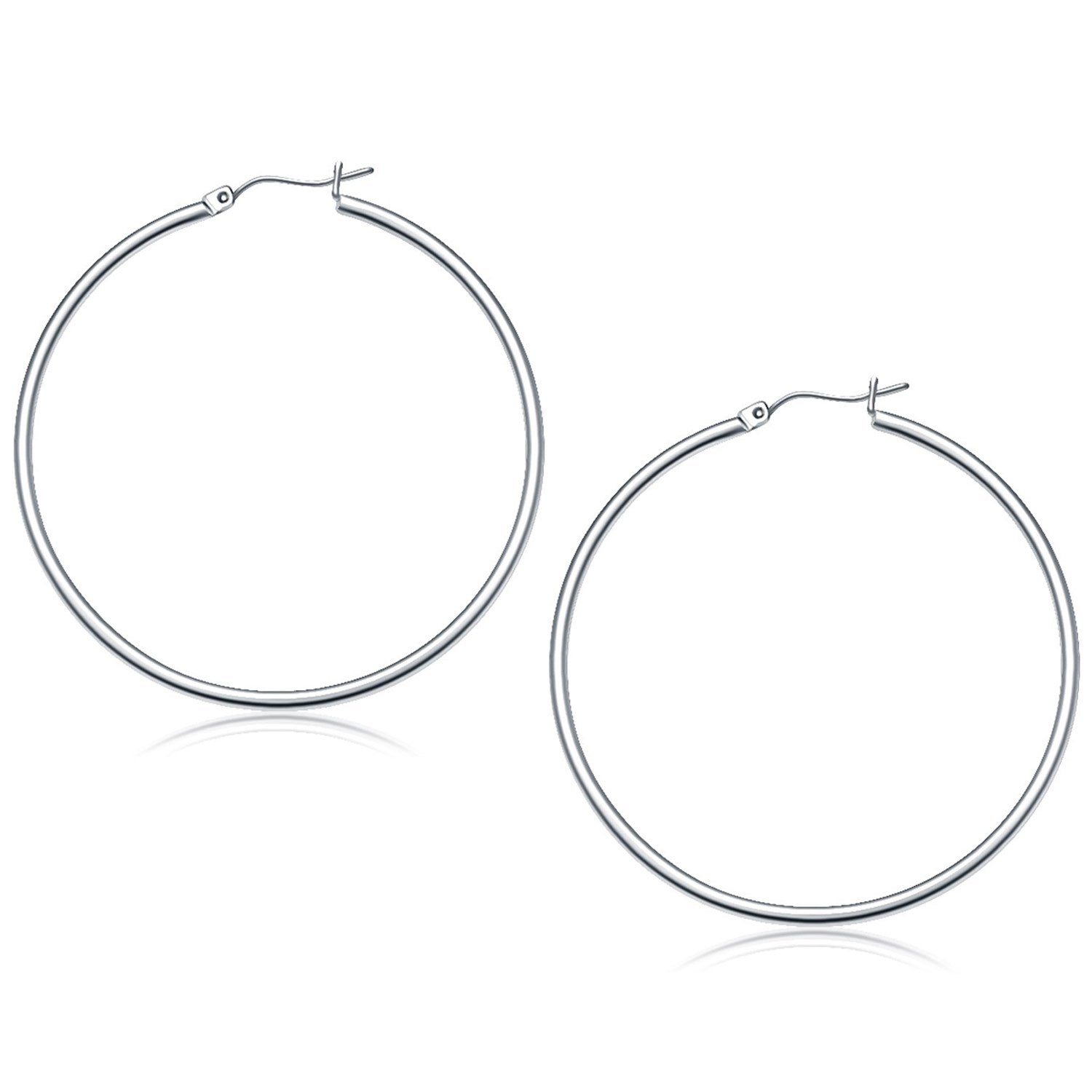 14K White Gold Polished Hoop Earrings (50 Mm)