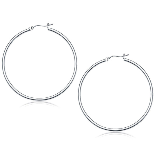 14K White Gold Polished Hoop Earrings (50 Mm)