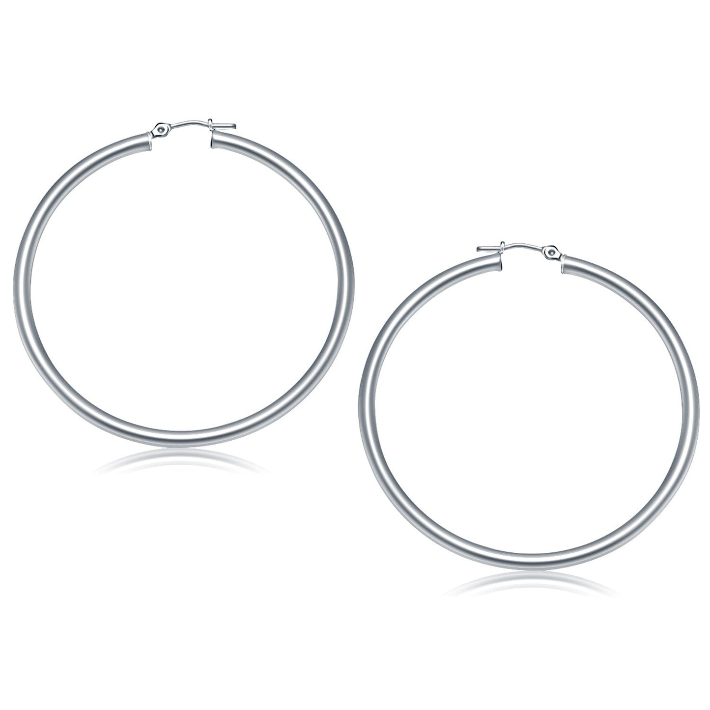 14K White Gold Polished Hoop Earrings (50 Mm)