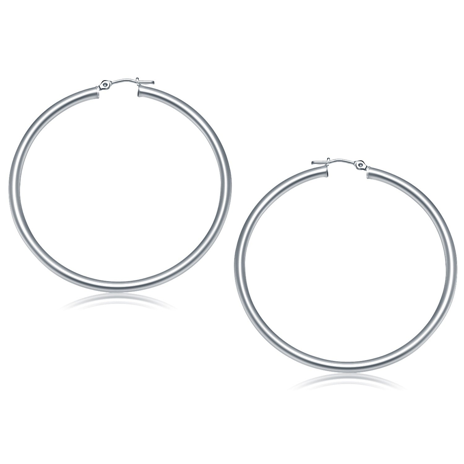 14K White Gold Polished Hoop Earrings (50 Mm)