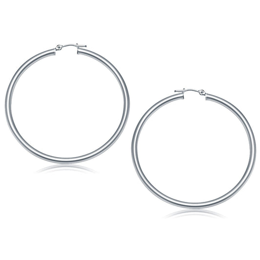 14K White Gold Polished Hoop Earrings (50 Mm)