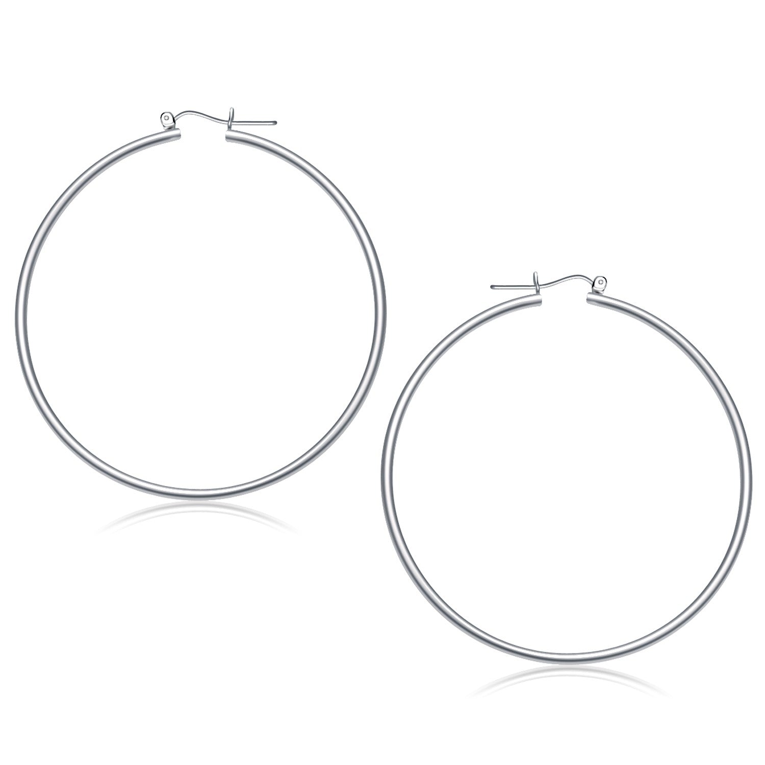 14K White Gold Polished Hoop Earrings (60 Mm)