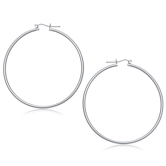 14K White Gold Polished Hoop Earrings (60 Mm)