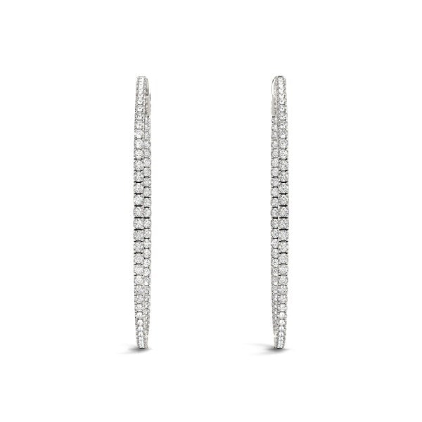 14K White Gold Slim Two Sided Diamond Hoop Earrings (1 1/2 Cttw)